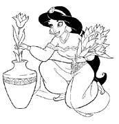 coloriage princesse jasmine et le vase de fleurs